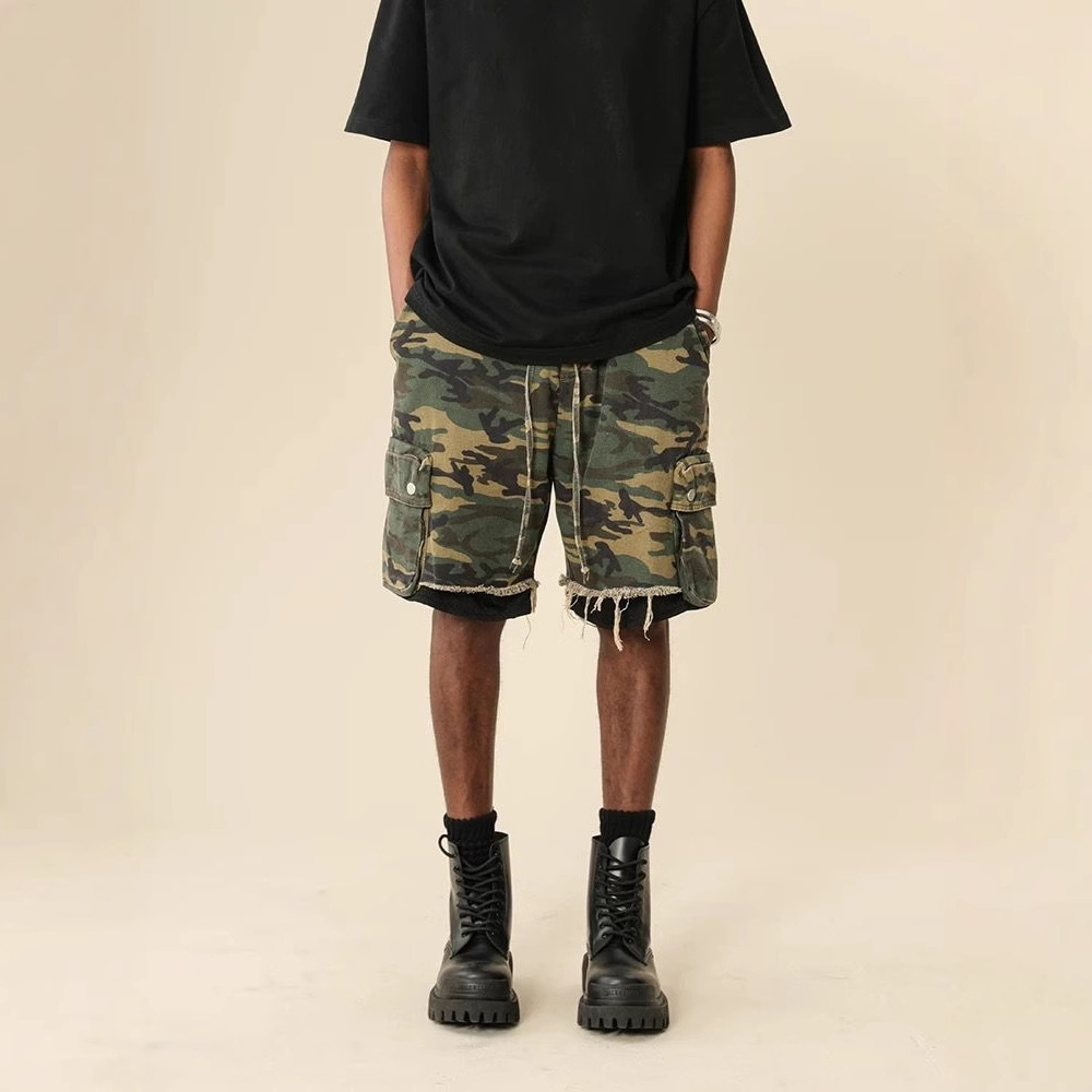 Vintage Fashion Jeans - American Streetwear Raw-edge Washed Vintage Camouflage