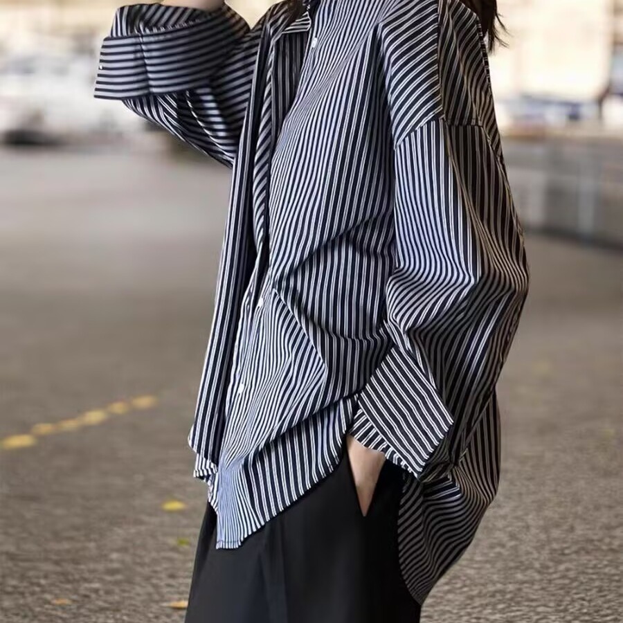 Blue Striped Loose Long Sleeve - Vintage Fashion Hong Kong review and price