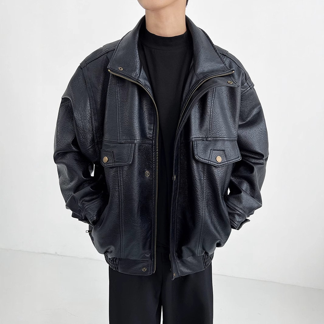 Pu Leather Men's Thickened Bik - Vintage Windbreaker Nylon review and price
