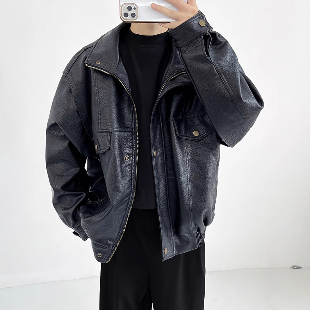 Pu Leather Men's Thickened Bik - Vintage Windbreaker Nylon review and price