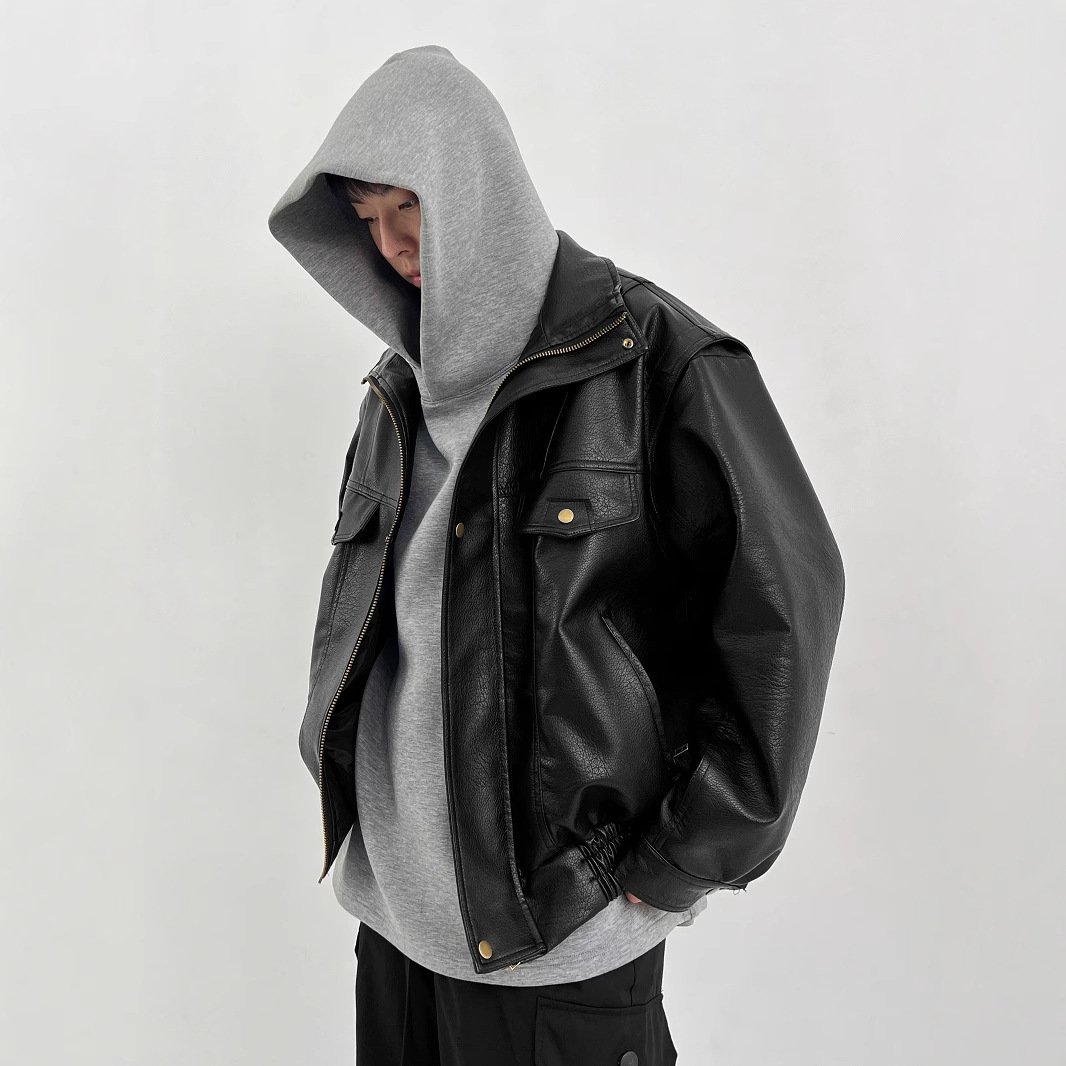 Pu Leather Men's Thickened Bik - Vintage Windbreaker Nylon review and price
