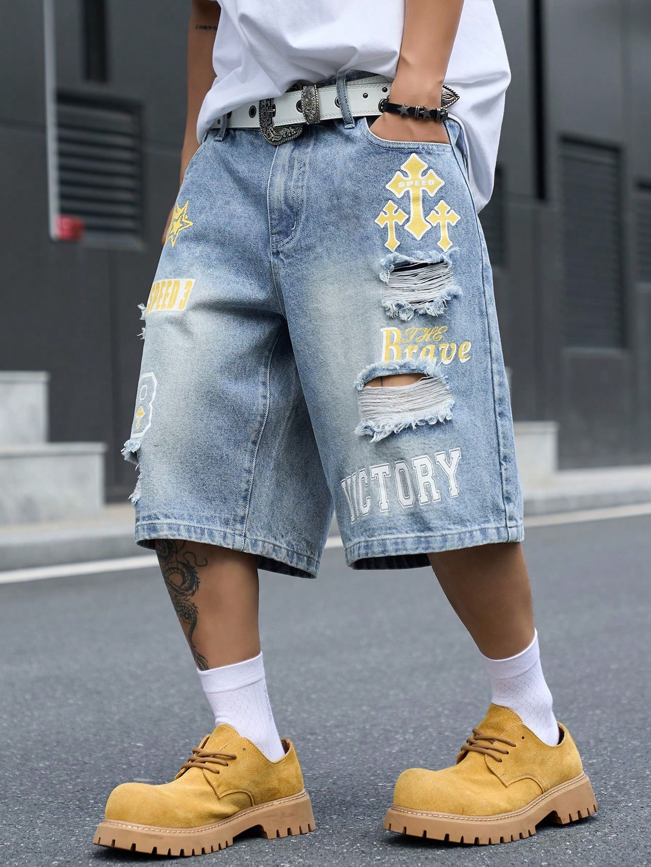 Men's Loose Fit Denim Bermuda  - Vintage Fashion Jeans review and price